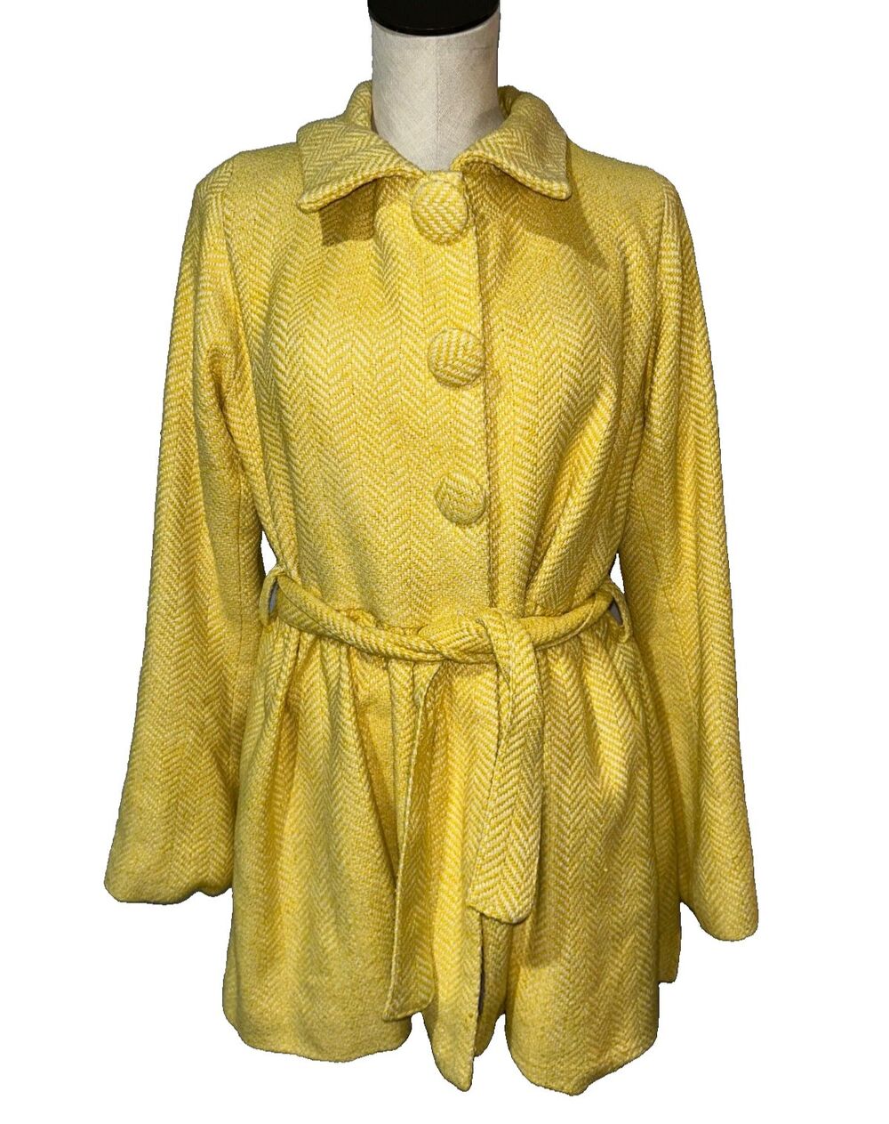 Kushcush Anthropologie Women’s Vintage Silk Tweed Yellow Coat Size L Preppy Y2K